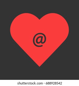 E-mail icon flat. Simple pictogram on heart background. Vector illustration symbol