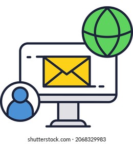 Email icon. Flat vector computer mail global marketing business campaign. Online newsletter on screen. Digital letter. Web social network service