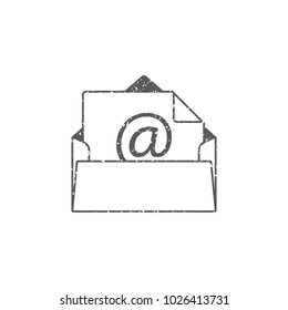 Email icon in grunge texture. Vintage style vector illustration.