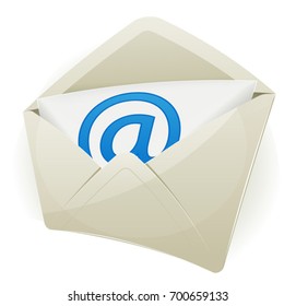 Email Icon/
Illustration of an email icon envelope with arobase symbol over white background, with glossy effect