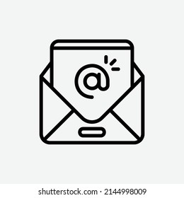icono de correo electrónico, icono de contorno de comunicaciones aisladas en fondo gris claro, perfecto para sitio web, blog, logotipo, diseño gráfico, medios sociales, interfaz de usuario, aplicación móvil, ilustración de vector EPS 10