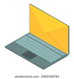 Email icon isometric vector. Open modern laptop with envelope on screen icon. E mail, internet technology
