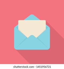 Email icon with long shadow on pink background, flat design style