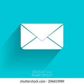 Email icon with long shadow on  blue background