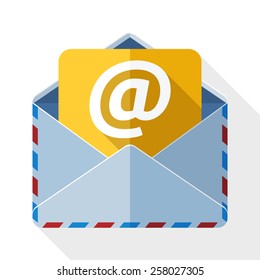 E-mail icon with long shadow on white background