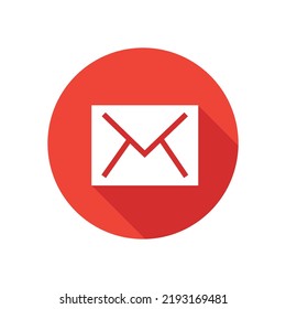 Email icon with long shadow style. Envelope symbol. Vector illustration.