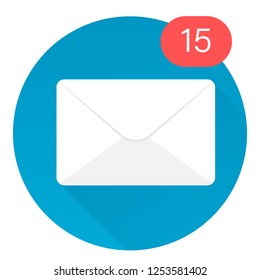Icono de correo electrónico. Icono de correo. Sobre. Icono Nuevos mensajes entrantes con notificación. Sobre con mensaje entrante.