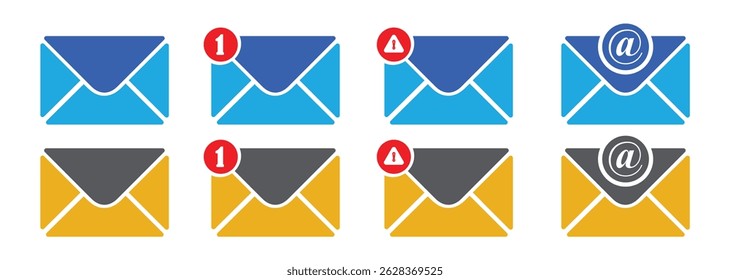 Ícone de e-mail, conjunto de ícones de e-mail, ícone de envelope, Gmail, Mensagem e Glifo de Notificação. Enviar símbolo de ícone de mensagem de email Ilustração de vetor isolada