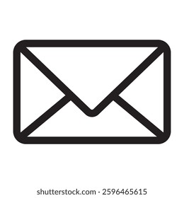 Email icon, message and communication envelope symbol, black and white vector illustration isolated on white background.