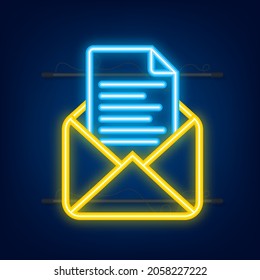 E-Mail-Symbol Erinnerungskonzept für Nachrichten. Verschickt das Neonsymbol. Vektorgrafik