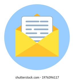 Email Icon. Open envelope with letter. Mail and messaging icon in flat style