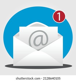 Icono de correo electrónico con un sobre abierto y un número uno que indica que tiene un mensaje nuevo