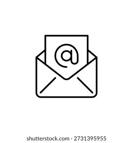 Icono del email: Símbolo abierto del sobre con la letra de At Sign On para Digital