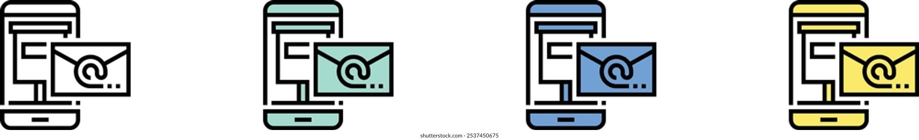 email icon. Outline, Green, Blue and Yellow Style Design Isolated On White Background