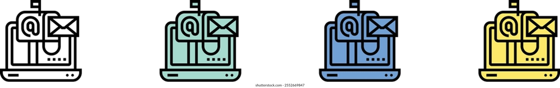 email icon. Outline, Green, Blue and Yellow Style Design Isolated On White Background