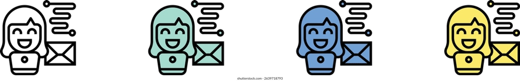 email icon. Outline, Green, Blue and Yellow Style Design Isolated On White Background