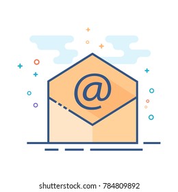 Email icon in outlined flat color style. Vector illustration.