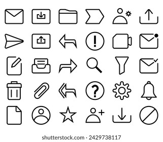 E-Mail-Symbol-Paket-Linienart. Enthält 30 Symbole