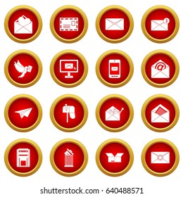 Email icon red circle set isolated on white background