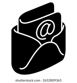 Icono de correo electrónico representado por perspectiva 3D Icono de correo electrónico Estilo relleno negro.