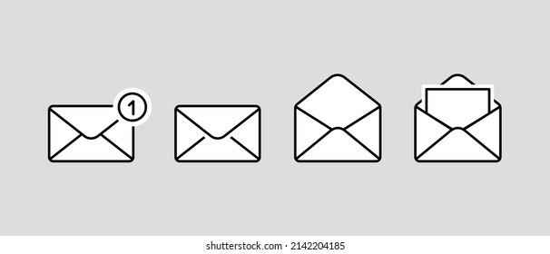 email icon, send letter envelope icon, mail delivery symbols, e-mail, sending message set vector illustration