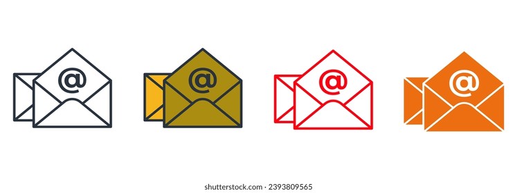 Email icon. Send message icon. Mail delivery symbols. Letter in envelope. E-mail icon. Sending message icon collection isolated on white. Vector illustration.