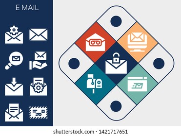 e-mail icon set. 13 filled e-mail icons.  Collection Of - Email, Mail, Mailbox, Mailing