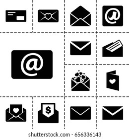 Email icon. set of 13 filled emailicons such as mail, love letter, envelope, email, at email, letter, envelop
