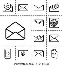 Email icon. set of 13 outline emailicons such as mail, love letter, envelope, email, at email, letter
