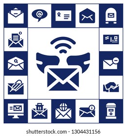 e-mail icon set. 17 filled e-mail icons.  Collection Of - Email, Mail, Envelope, Arroba, Mailbox