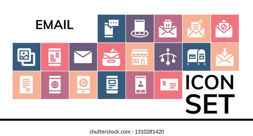 email icon set. 19 filled email icons.  Simple modern icons about  - Smartphone, Background, Love letter, Envelope, Mail, Inbox, Market, Mobile, Mailbox, Email