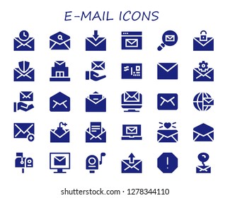  e-mail icon set. 30 filled e-mail icons. Simple modern icons about  - Mail, Email, Post office, Envelope, Mailbox, Spam