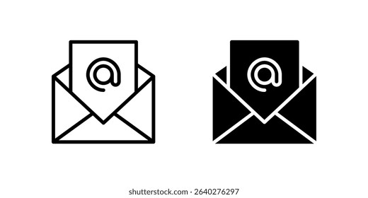 Email Icon Set. A black icon of an email envelope, representing email communication.