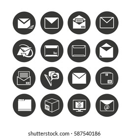 email icon set in circle buttons