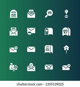 e-mail icon set. Collection of 16 filled e-mail icons included Email, Mail, Mailbox, Mail box