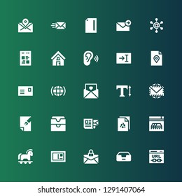 email icon set. Collection of 25 filled email icons included Url, Inbox, Email, Postcard, Trojan, Website, File, Mail, Envelope, Text, Invitation, Internet, Listen, Address, Web