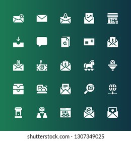 email icon set. Collection of 25 filled email icons included Invitation, Email, Url, Letterbox, Internet, Mail, Planer, Inbox, Trojan, Phishing, Postcard, File, Message, Post office