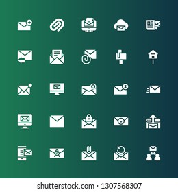 e-mail icon set. Collection of 25 filled e-mail icons included Email, Mail, Mailbox, Attachment, Paper clip