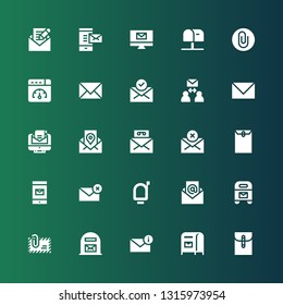 e-mail icon set. Collection of 25 filled e-mail icons included Mail, Mailbox, Email, Mail box, Envelope, Web optimization, Attach