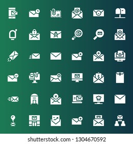 e-mail icon set. Collection of 36 filled e-mail icons included Email, Mail, Envelope, Post office, Channel, Mail box, Search mail, Mailbox