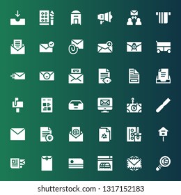 email icon set. Collection of 36 filled email icons included Search mail, Envelope, Website, Card, Mail, Mailbox, Watercolor, File, Email, Phishing, Inbox, Web, Send, Miscellaneous