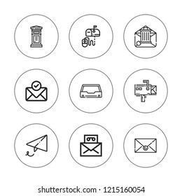 E-mail icon set. collection of 9 outline e-mail icons with email, mail, mailbox icons. editable icons.