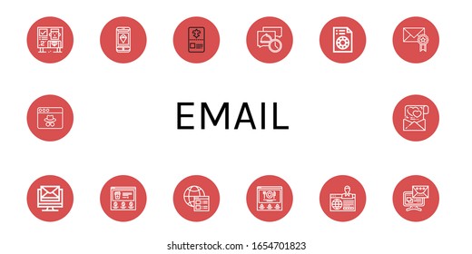 email icon set. Collection of Billboard, Phone, Card, Message, Printing test, Email, Website, Webpage, Love letter icons