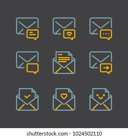 Email icon set collections isolated with dark theme, suitable for your email marketing content