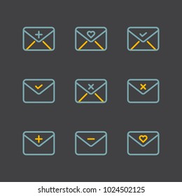 Email icon set collections isolated with dark theme, suitable for your email marketing content