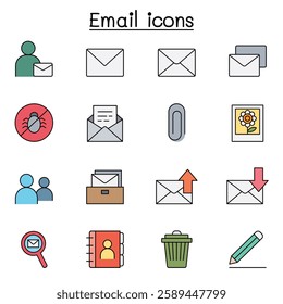 Email icon set in color line style