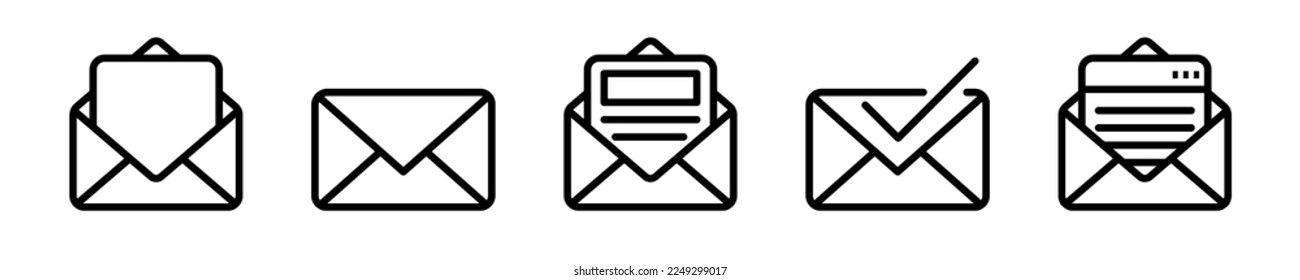 Email icon set. Envelope icon set. Inbox icons. Mail vector icons. Paper document enclosed in an envelope.