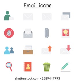 Email icon set in flat color style