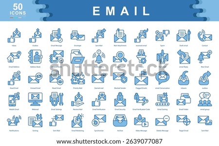 The Email icon set highlights key communication tools such as inbox management, filtering, and security ideal for messaging platforms, digital marketing, and workflow optimization.