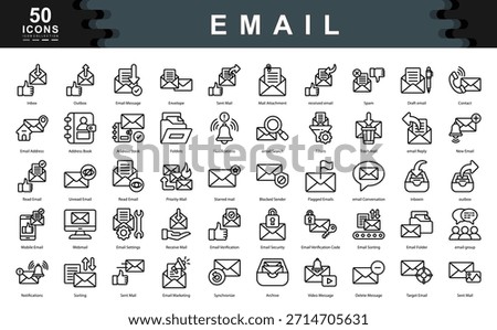 The Email icon set highlights key communication tools such as inbox management, filtering, and security ideal for messaging platforms, digital marketing, and workflow optimization.